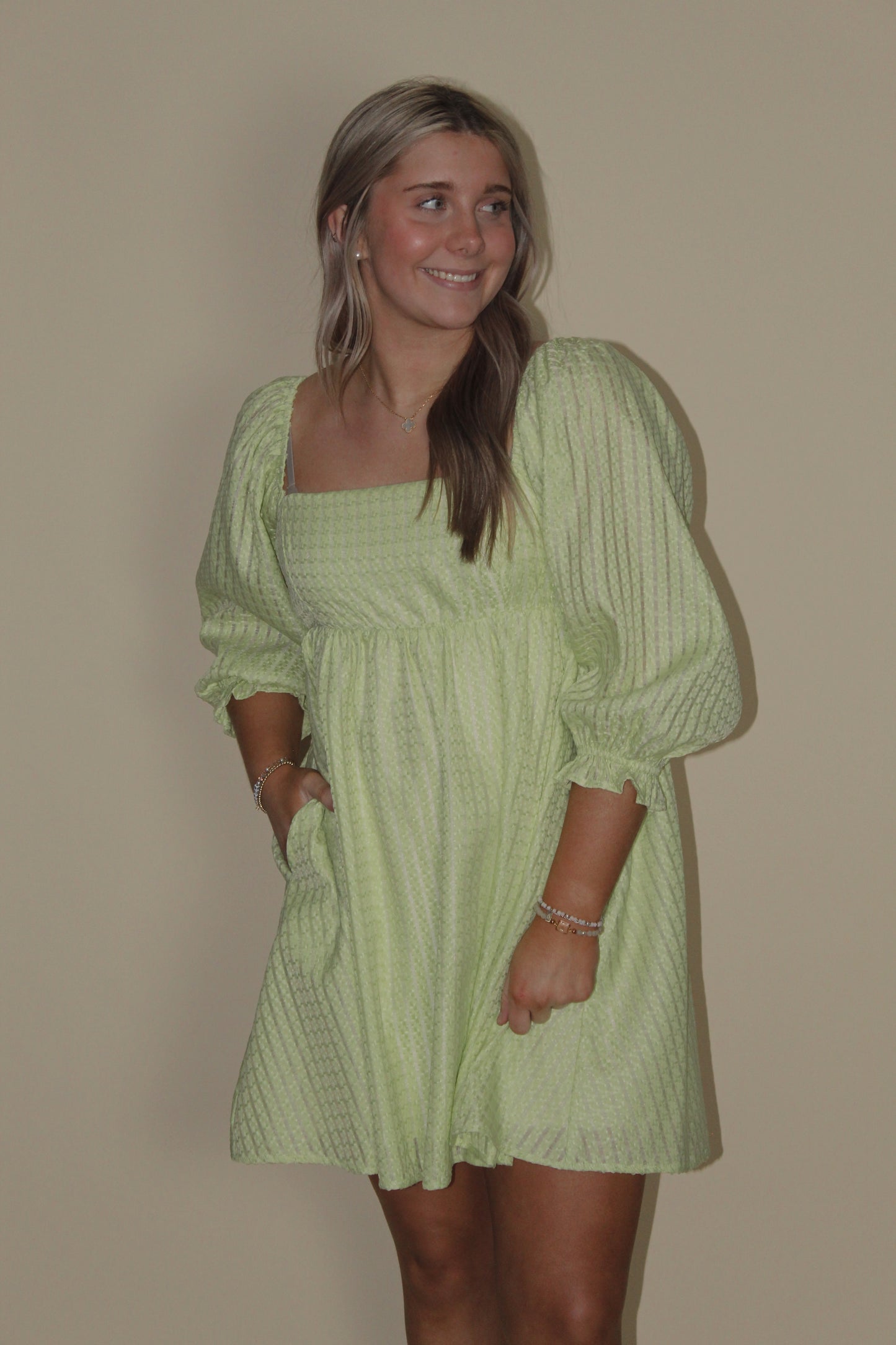 Sweet Lemon Pistachio Wickered Babydoll Dress