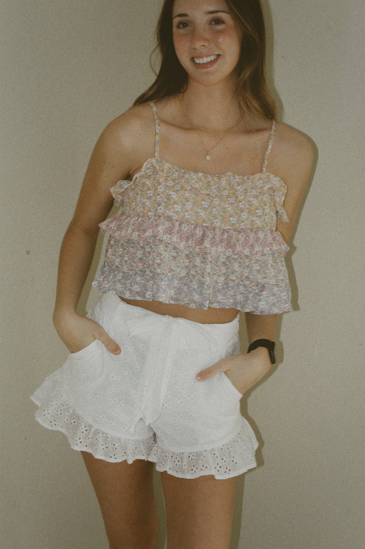 Mustard Seed White Eyelet Lace Belted Shorts