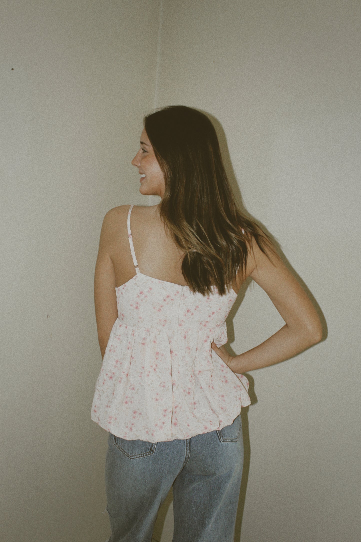 Storia Blush Pink w Floral Detail Top with Deep V and Adjustable Straps