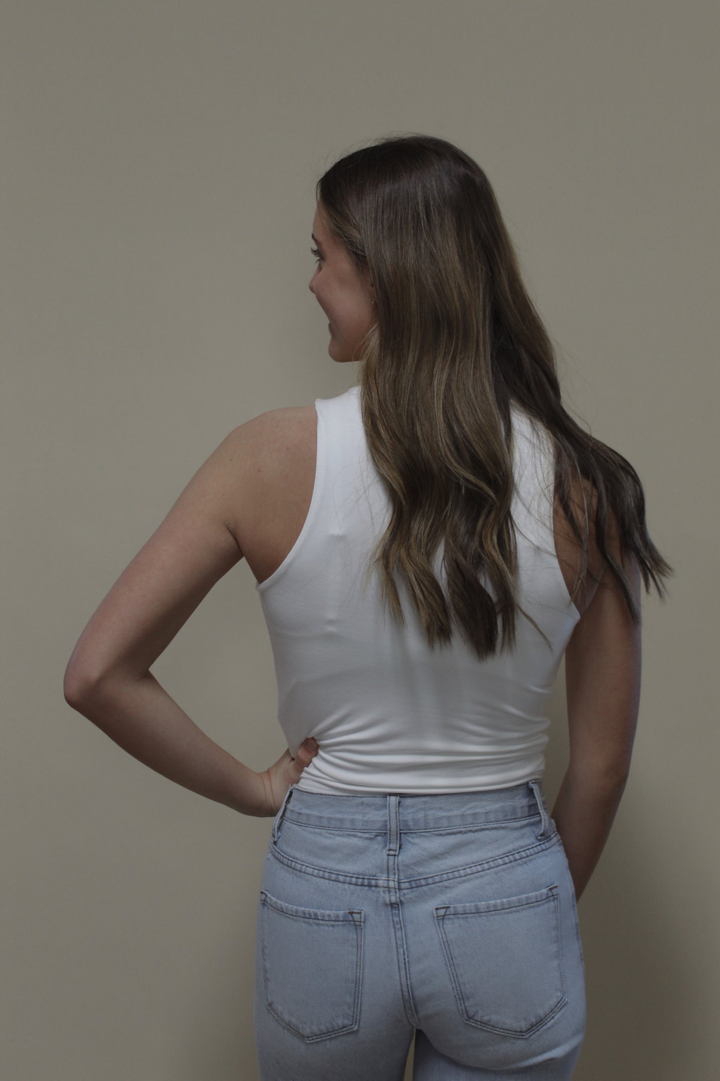 Miou Muse White Double Lined/Layer Racerback Tank Top