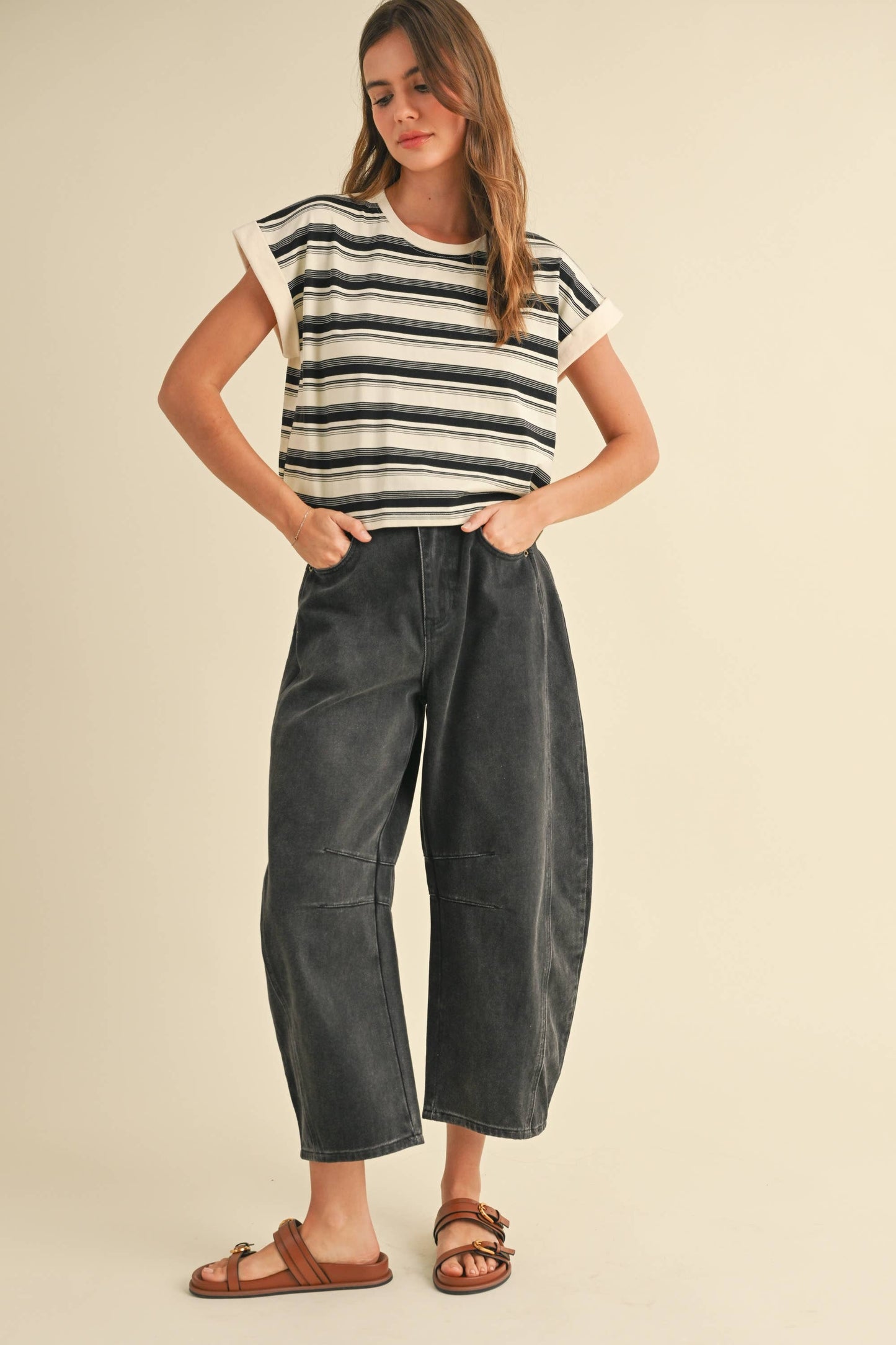 MIOU MUSE Black Multi Stripe SS Tee