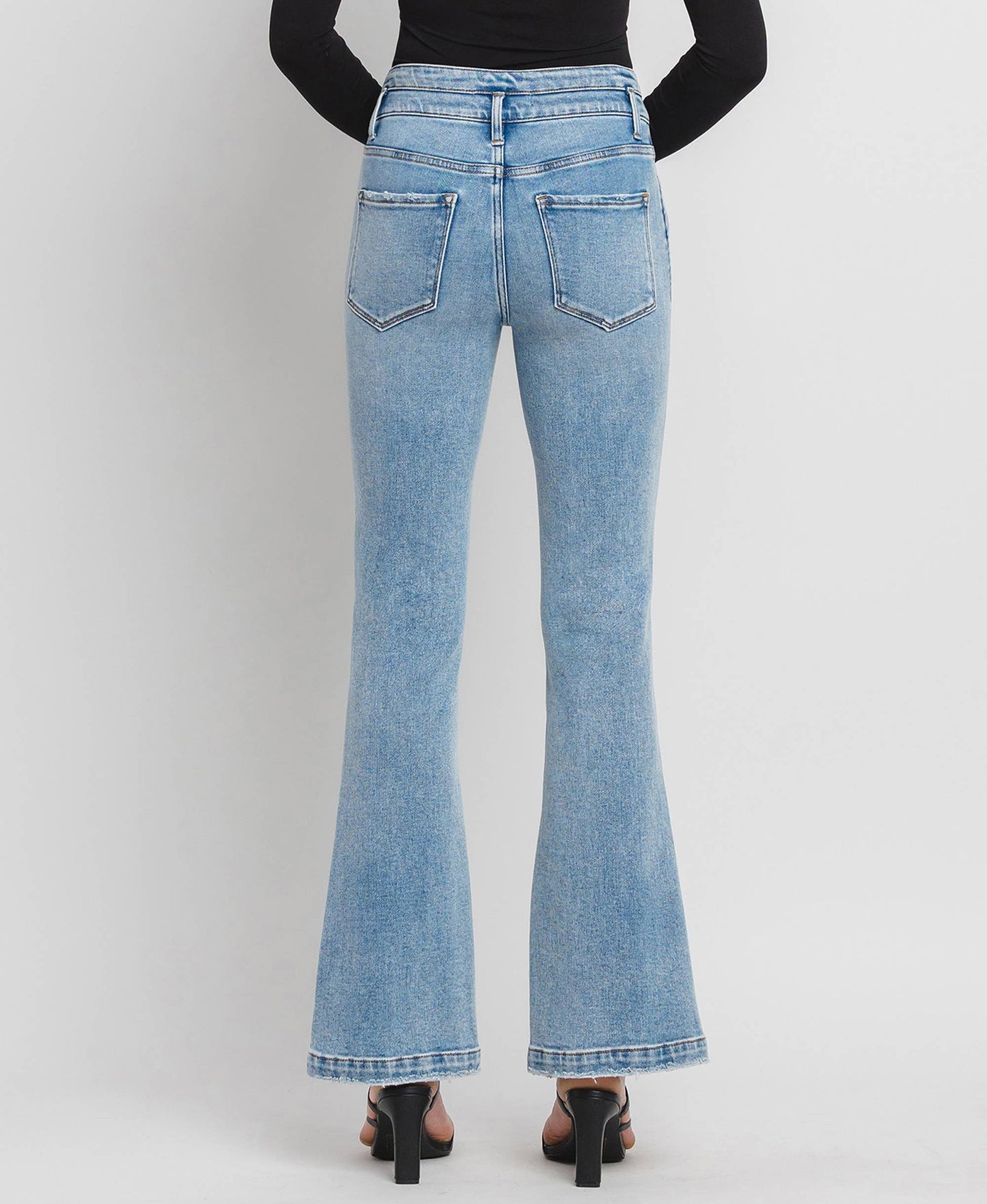 Flying Monkey High Rise Double Button Slit Detail Flare Jeans