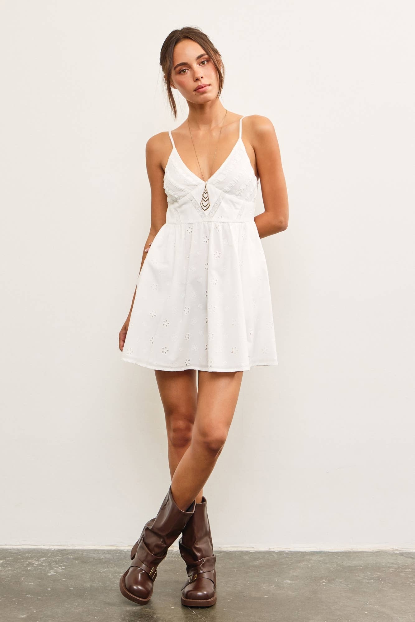 Mustard Seed White Eyelet Detail Mini Dress (thin strap)