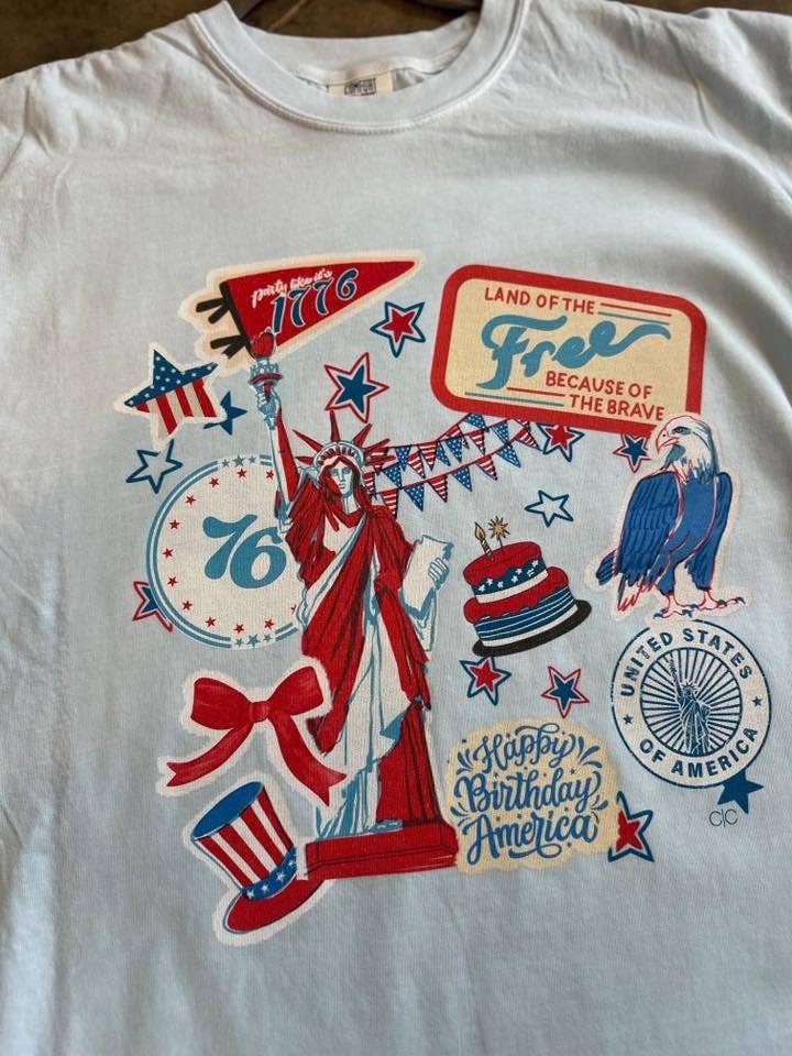 BLUE USA STICKER PATCH TEE / 4th of July Graphic TEE