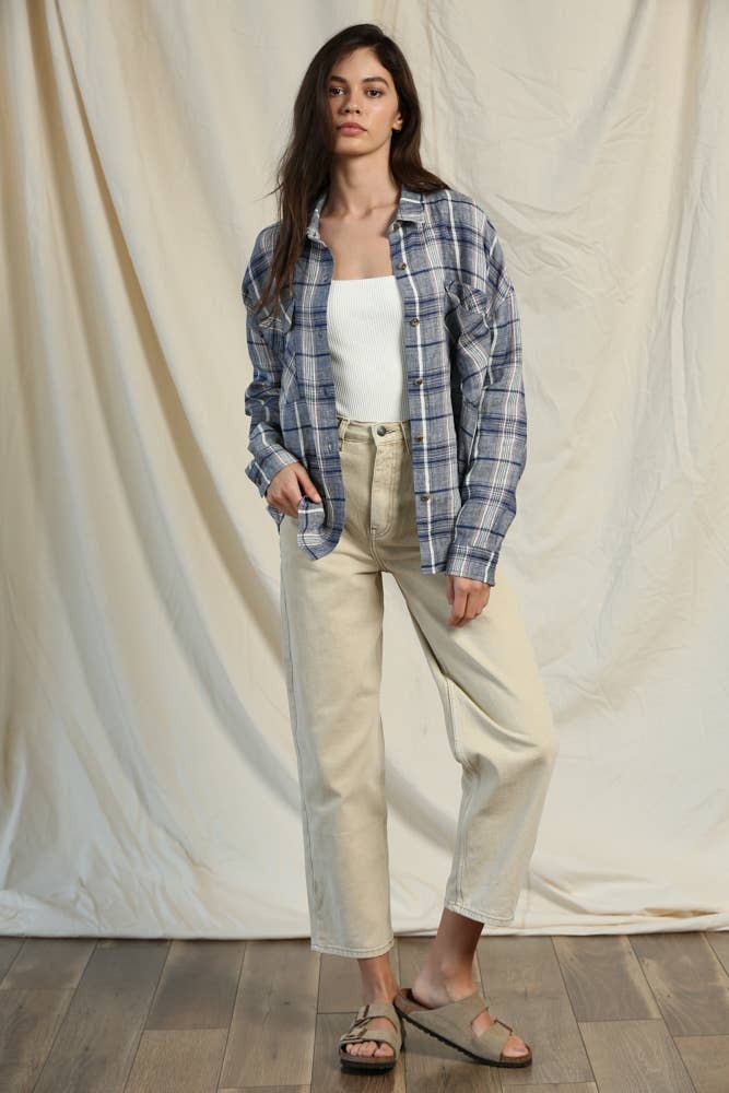 By Tog Blue/Grey Plaid OVERSIZED FLANNEL Shirt