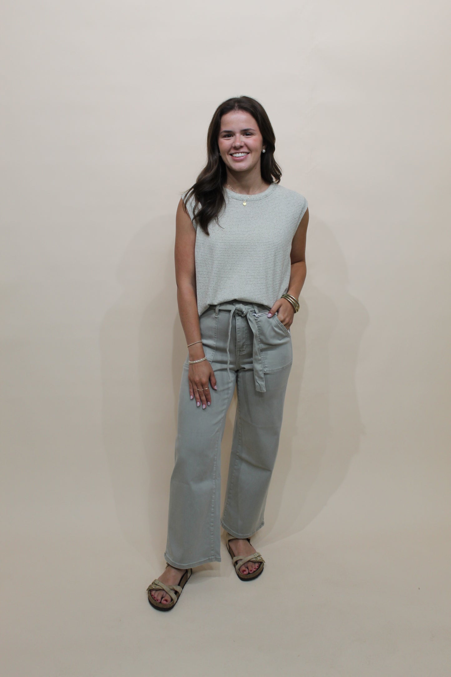 Lovervet Light Olive Belt Wide Leg Pant