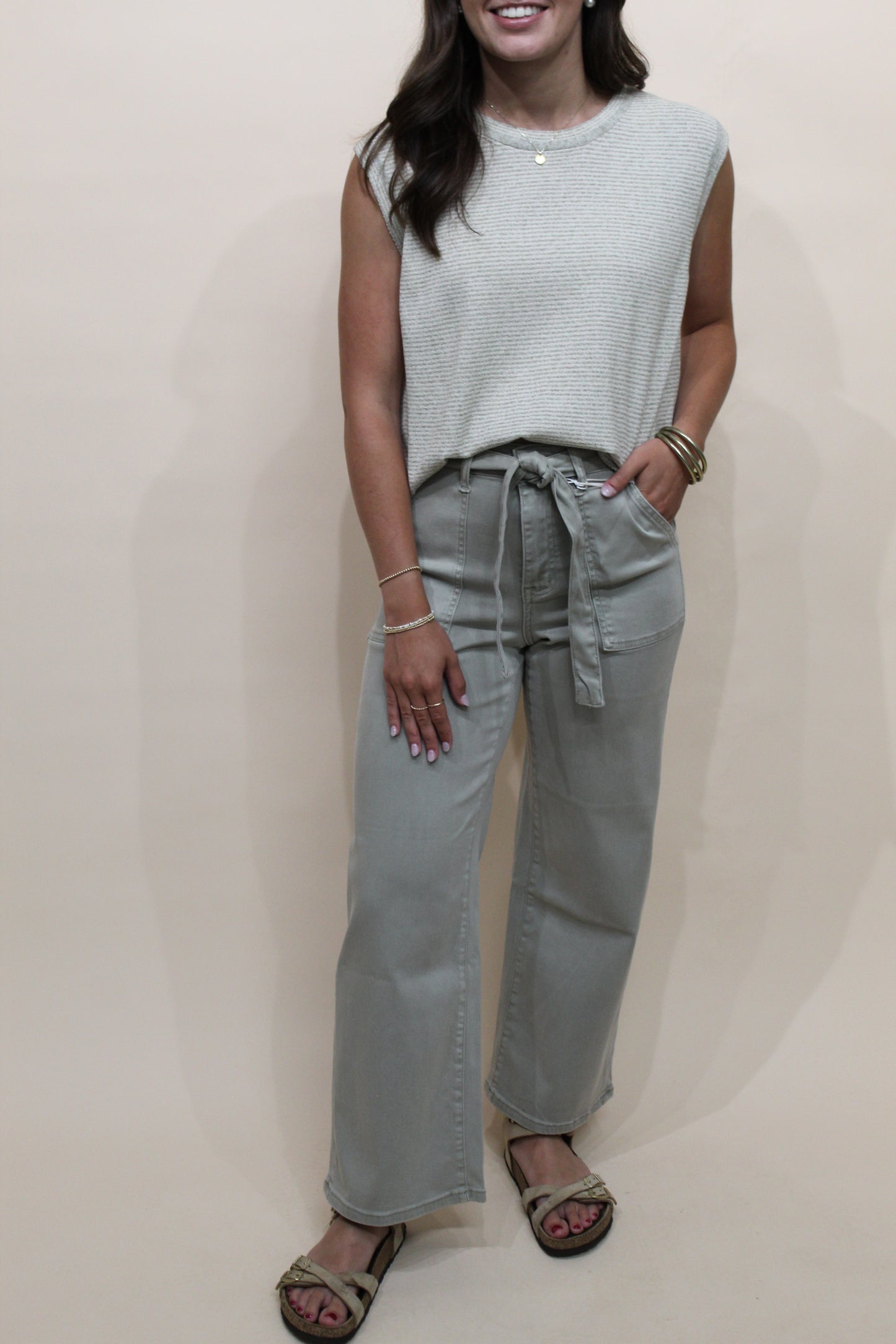Lovervet Light Olive Belt Wide Leg Pant