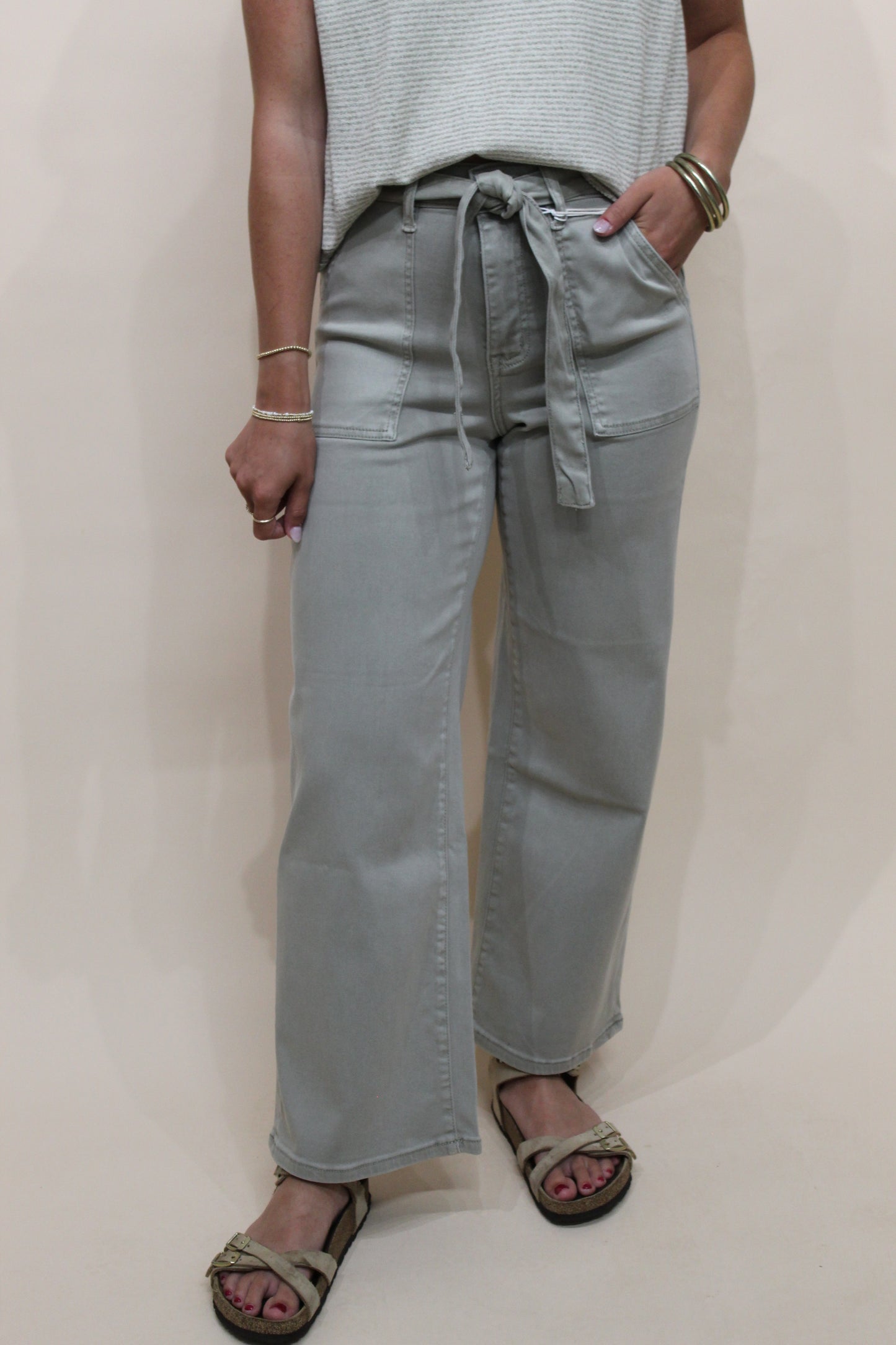 Lovervet Light Olive Belt Wide Leg Pant