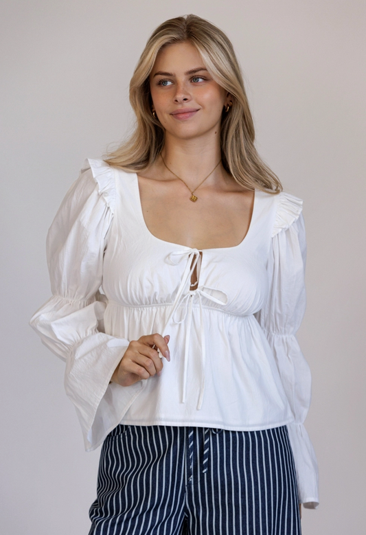 Storia White LS Peplum Top