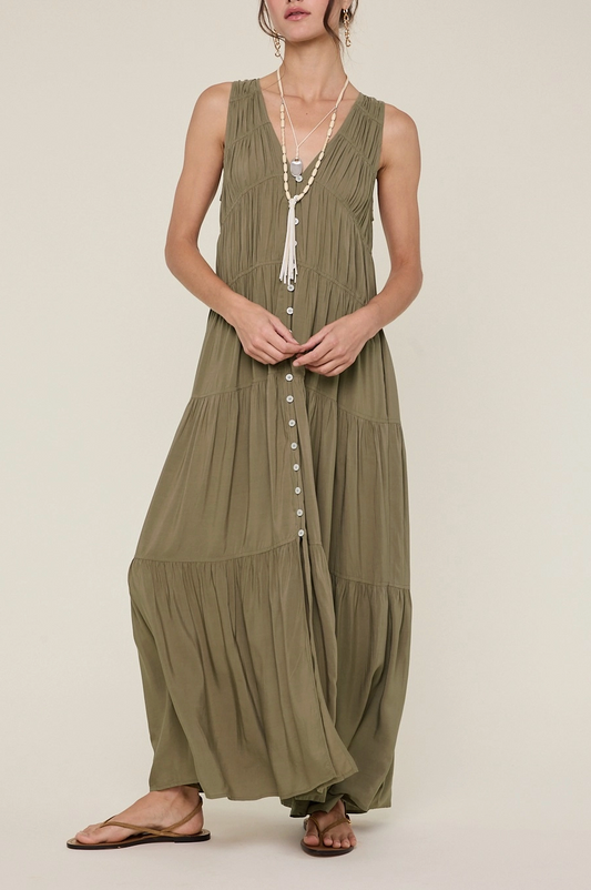 Wishlist Olive Textured Button Up Maxi Dress