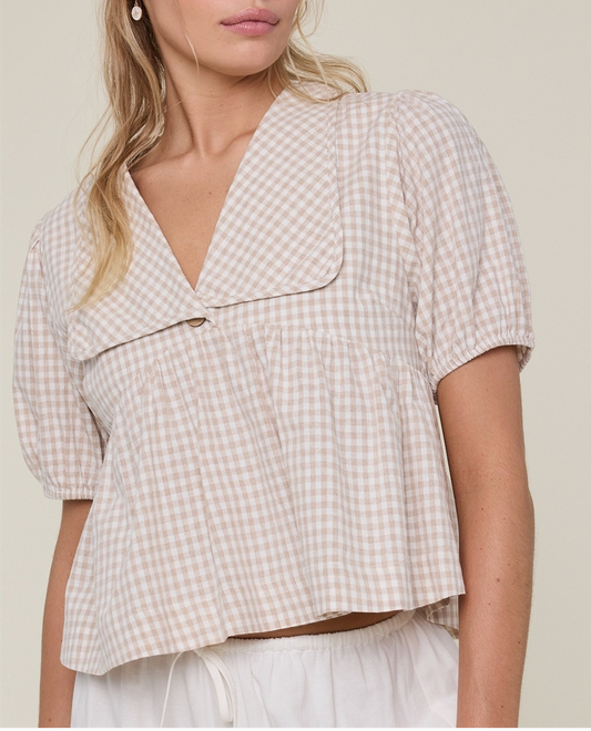 Wishlist Gingham Collard Button Front Blouse