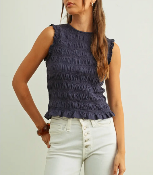Miou Muse Sleeveless Smocked Tank Top