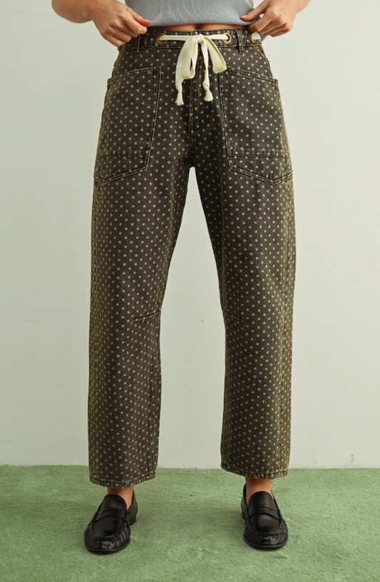 Miou Muse Polka Dot Printed Barrel Pants with Belt