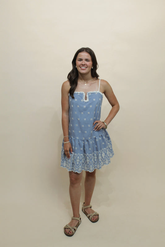 Bluebell Denim Eyelet Mini Dress