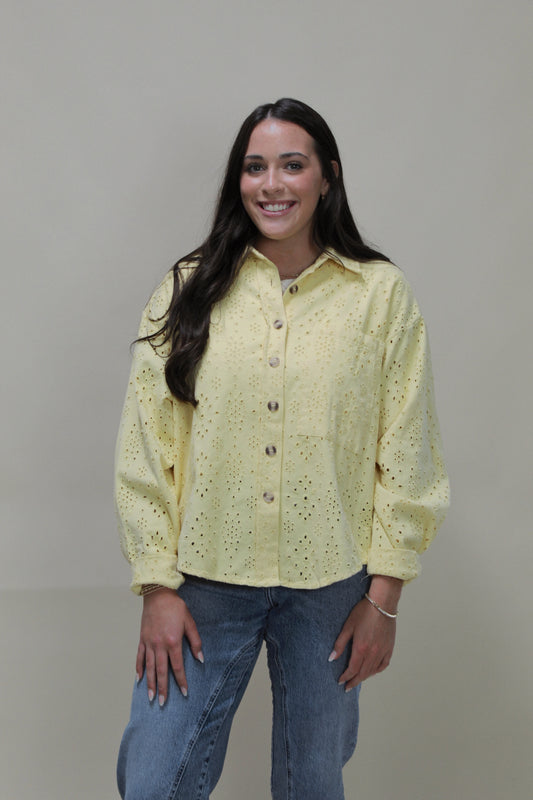Emmy Lemon Eyelet Button Down Shirt