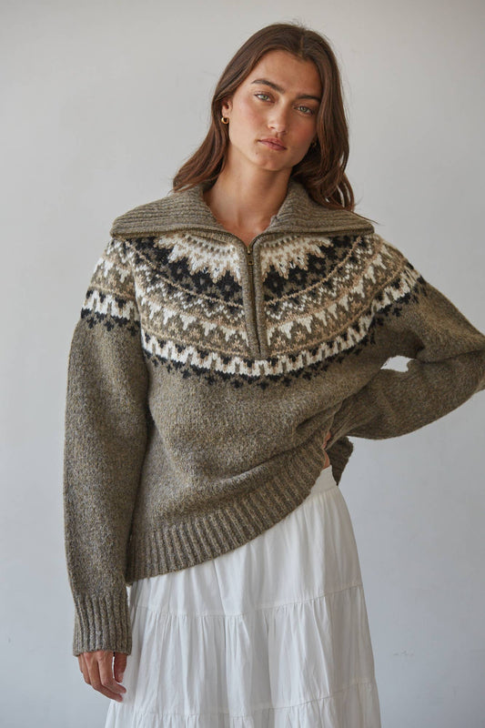 The Aspen Fair Isle Half Zip Sweater