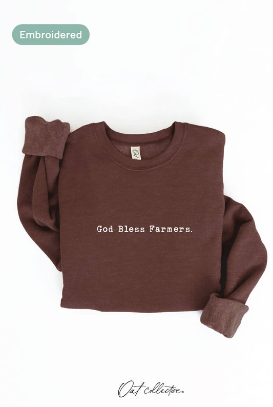 GOD BLESS FARMERS. Embroidered Graphic Sweatshirt