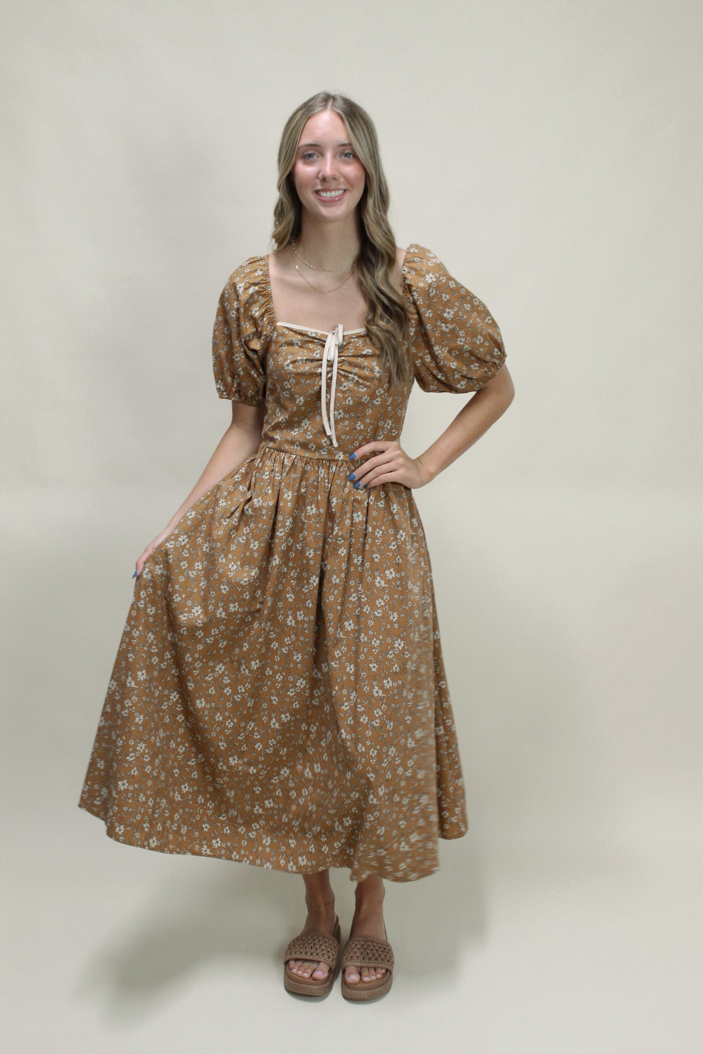 India Toffee Floral Midi Dress