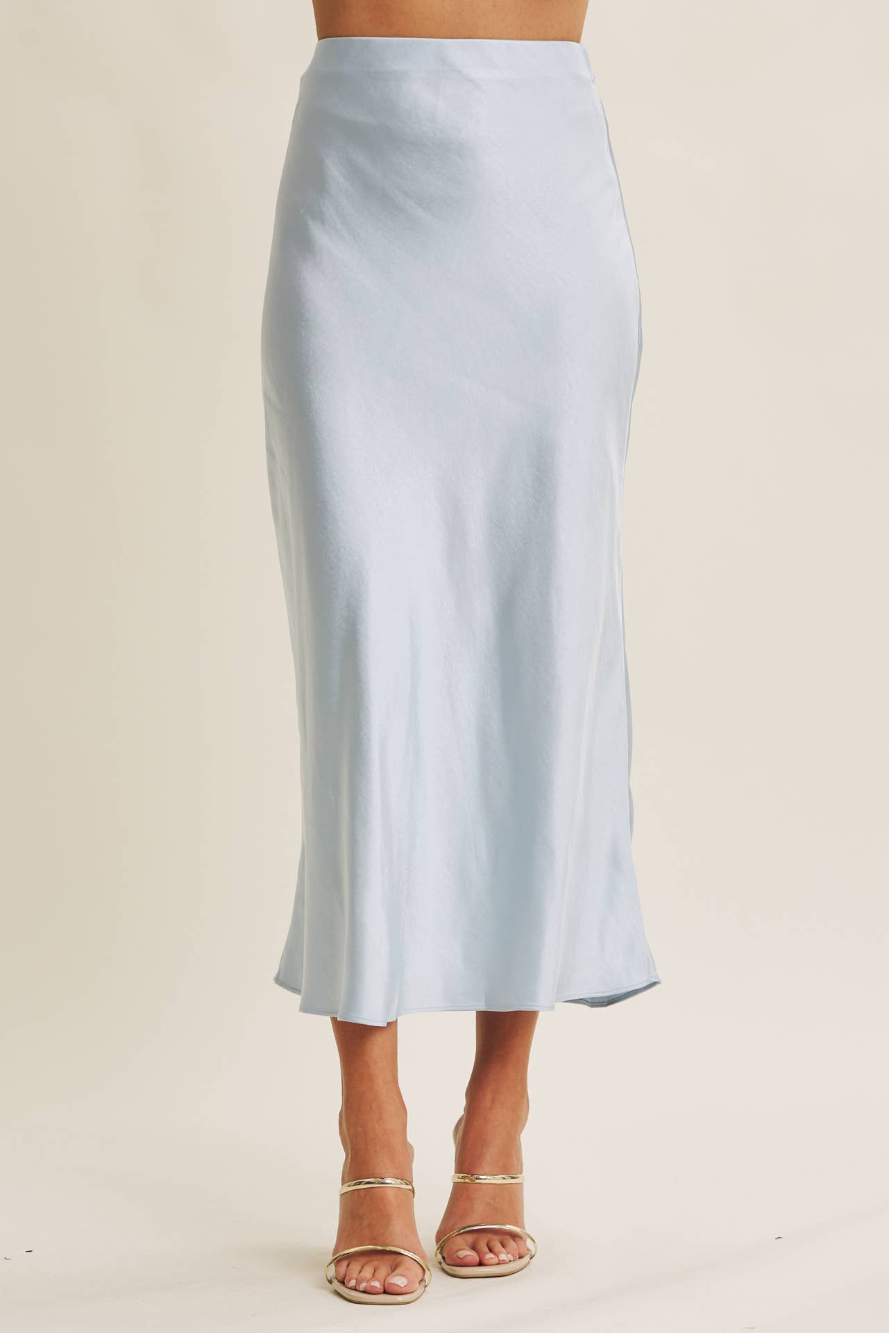 in february - HIGH QUALITY THICK SILKY SATIN BIAS CUT MAXI SKIRT: CLOUD BLUE, L