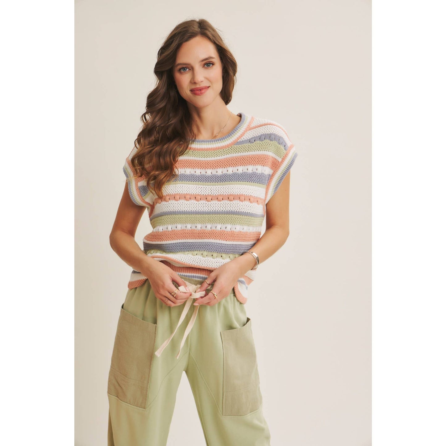In Feb Striped Apricot/Blue Multi Sweater Vest