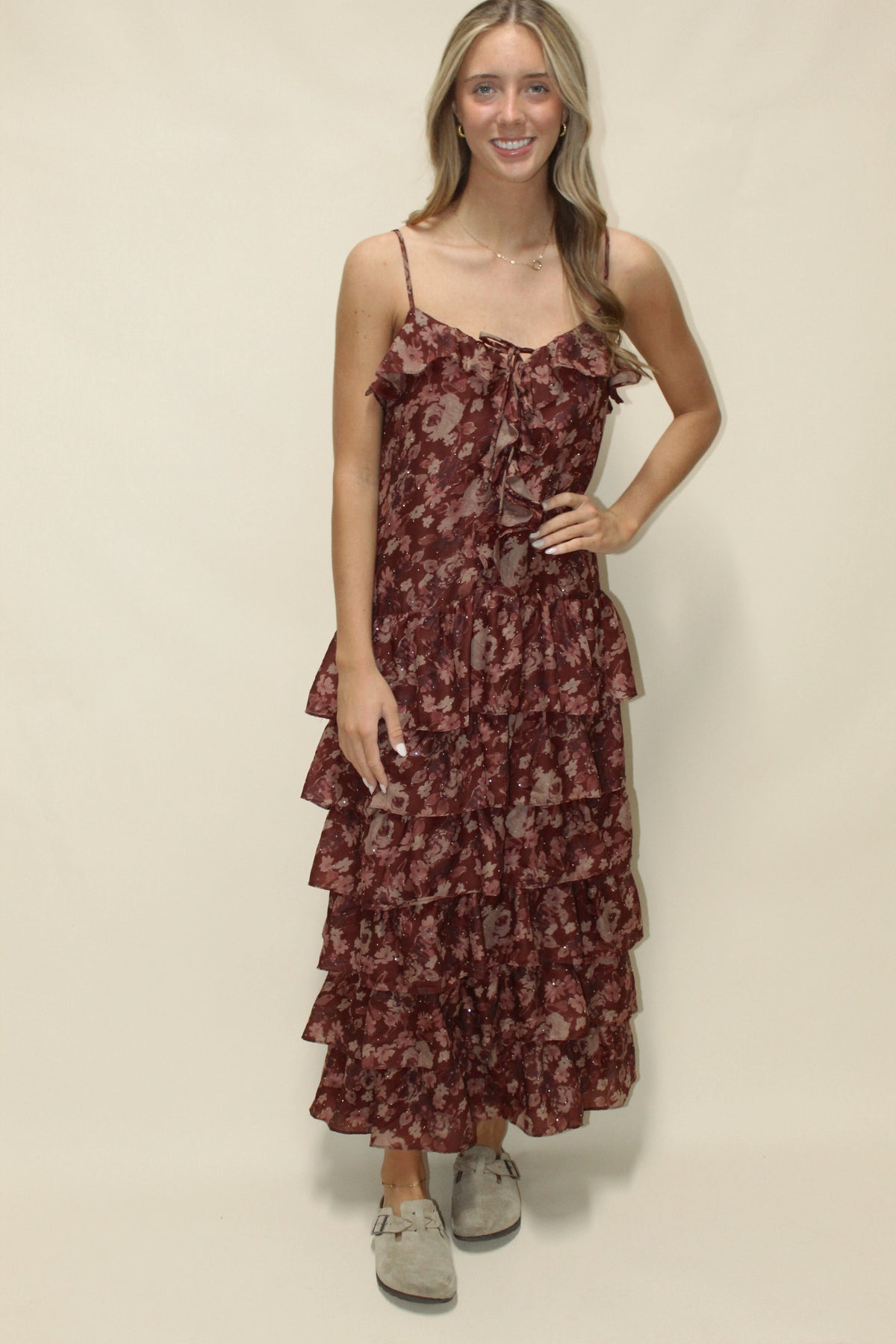 Winnie Burgundy Floral Midi Dress
