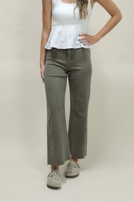Faded Olive Wide Leg Denim Pant