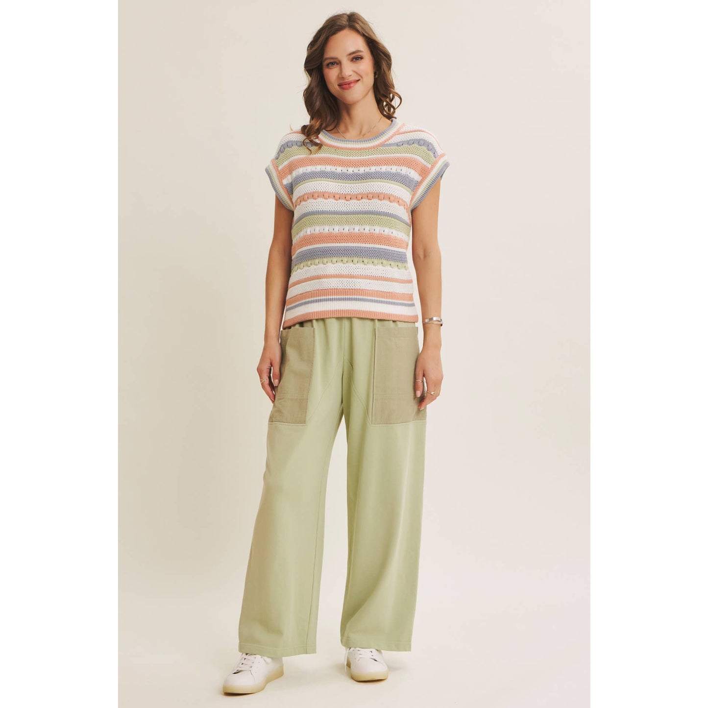 In Feb Striped Apricot/Blue Multi Sweater Vest