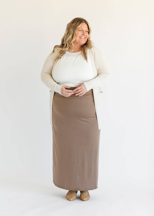 Inherit Taupe Premium Knit Maxi Skirt