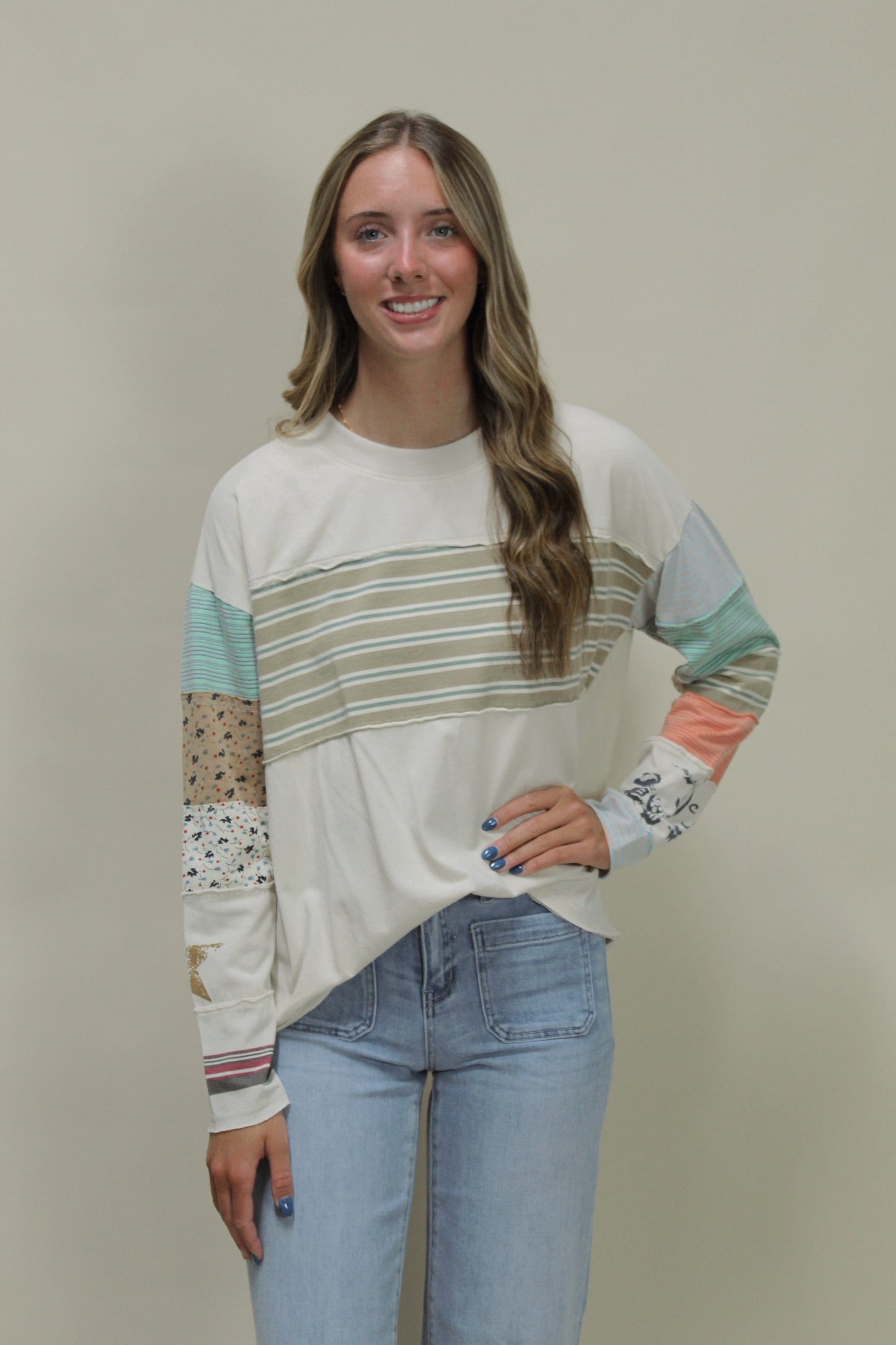 Haley Striped Mix Patchwork Shirt