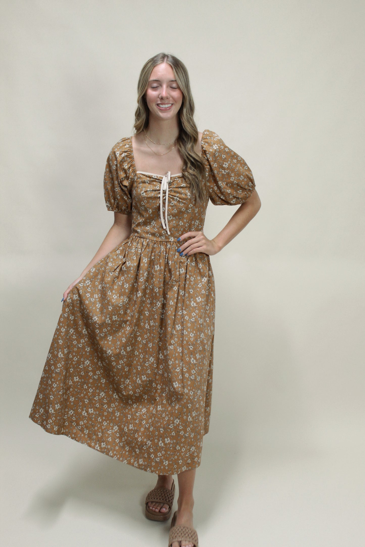 India Toffee Floral Midi Dress