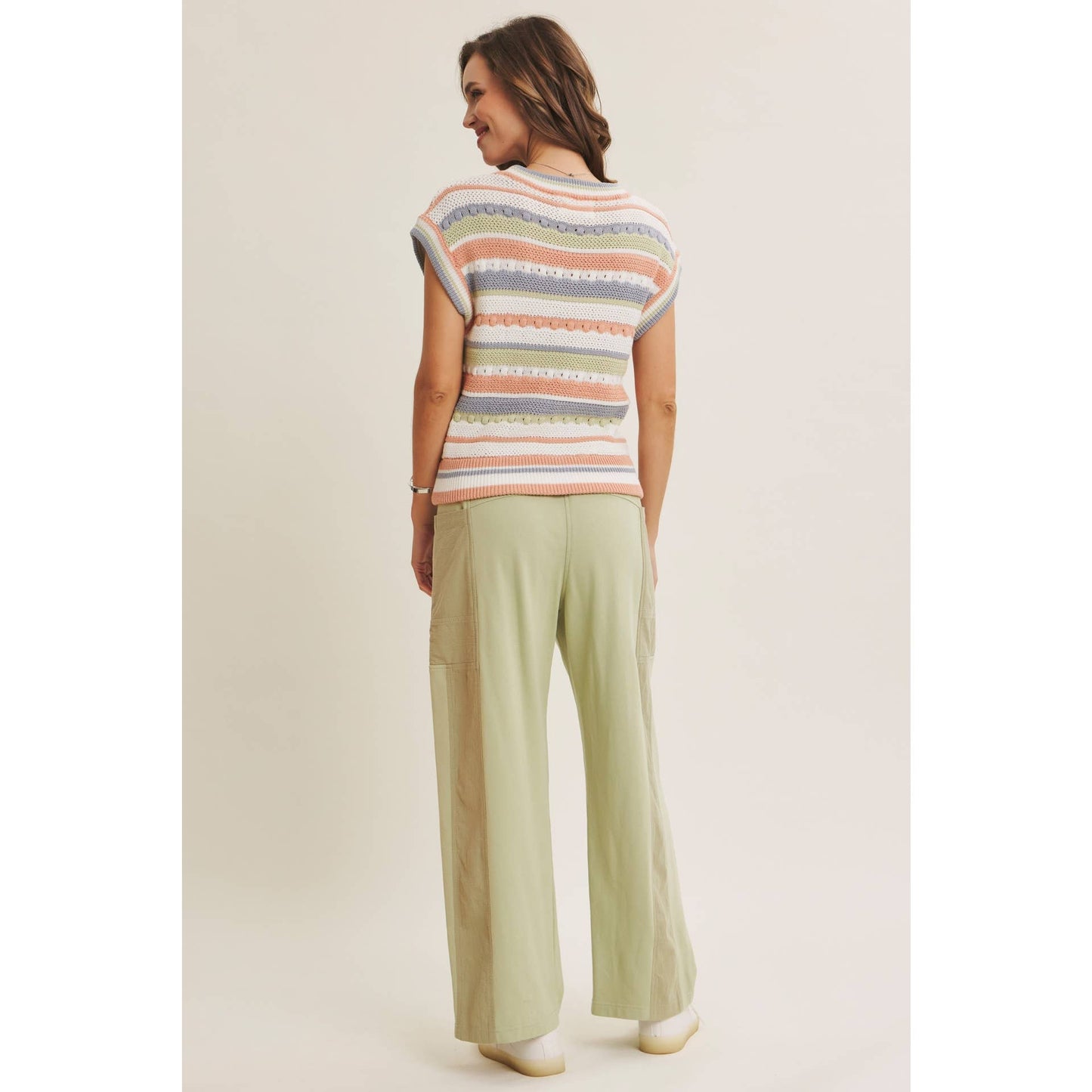 In Feb Striped Apricot/Blue Multi Sweater Vest