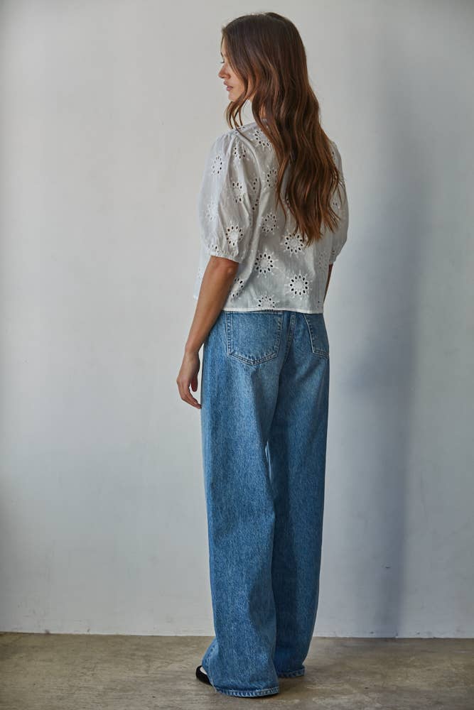 By Tog White Cotton Eyelet V-Neck Tie Front Top