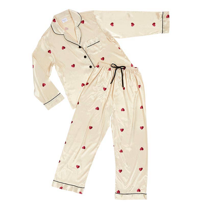 Bella Sleep Cream Red Hearts Full-Length PJ sets