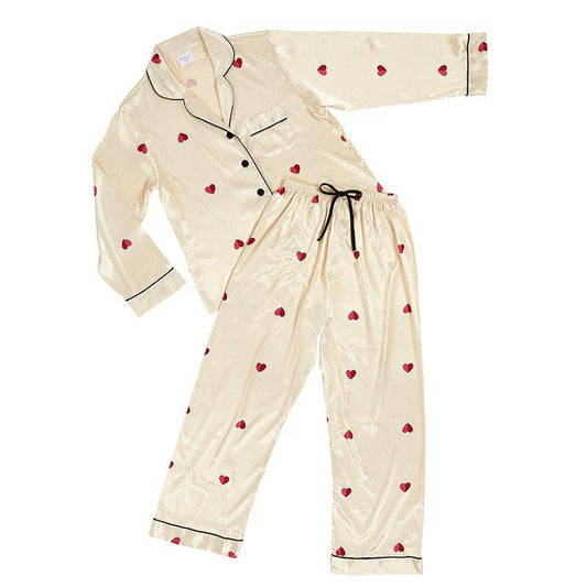 Bella Sleep Cream Red Hearts Full-Length PJ sets