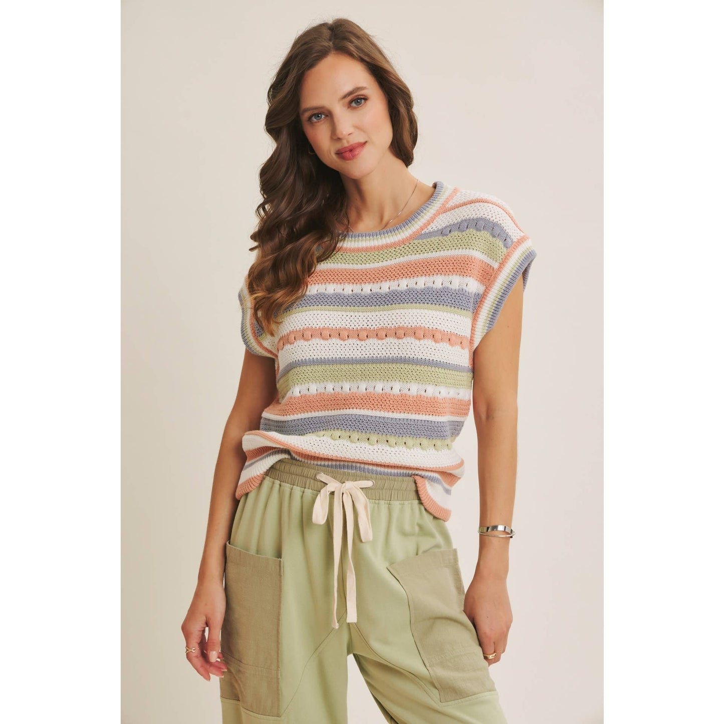 In Feb Striped Apricot/Blue Multi Sweater Vest