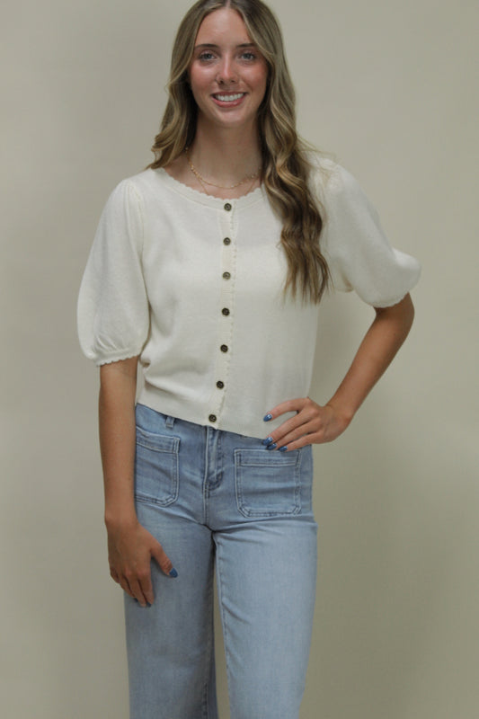 Dallon Button Front Knit Top - Cream
