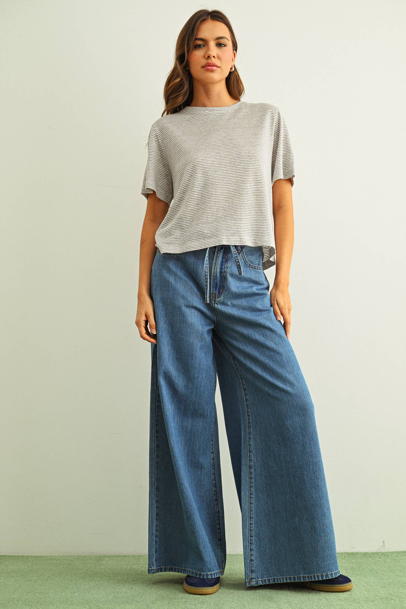 Miou Muse Grey Essentials Stripe Short Sleeve
