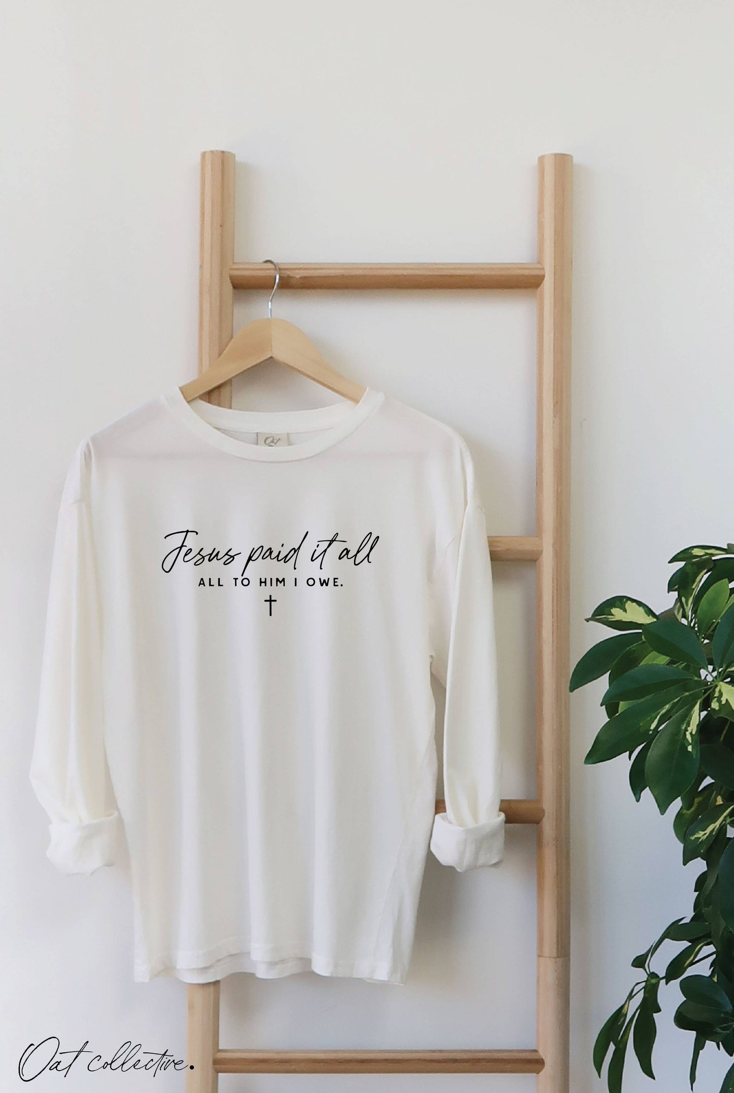 OAT COLLECTIVE Red JESUS PAID IT ALL LS Tee