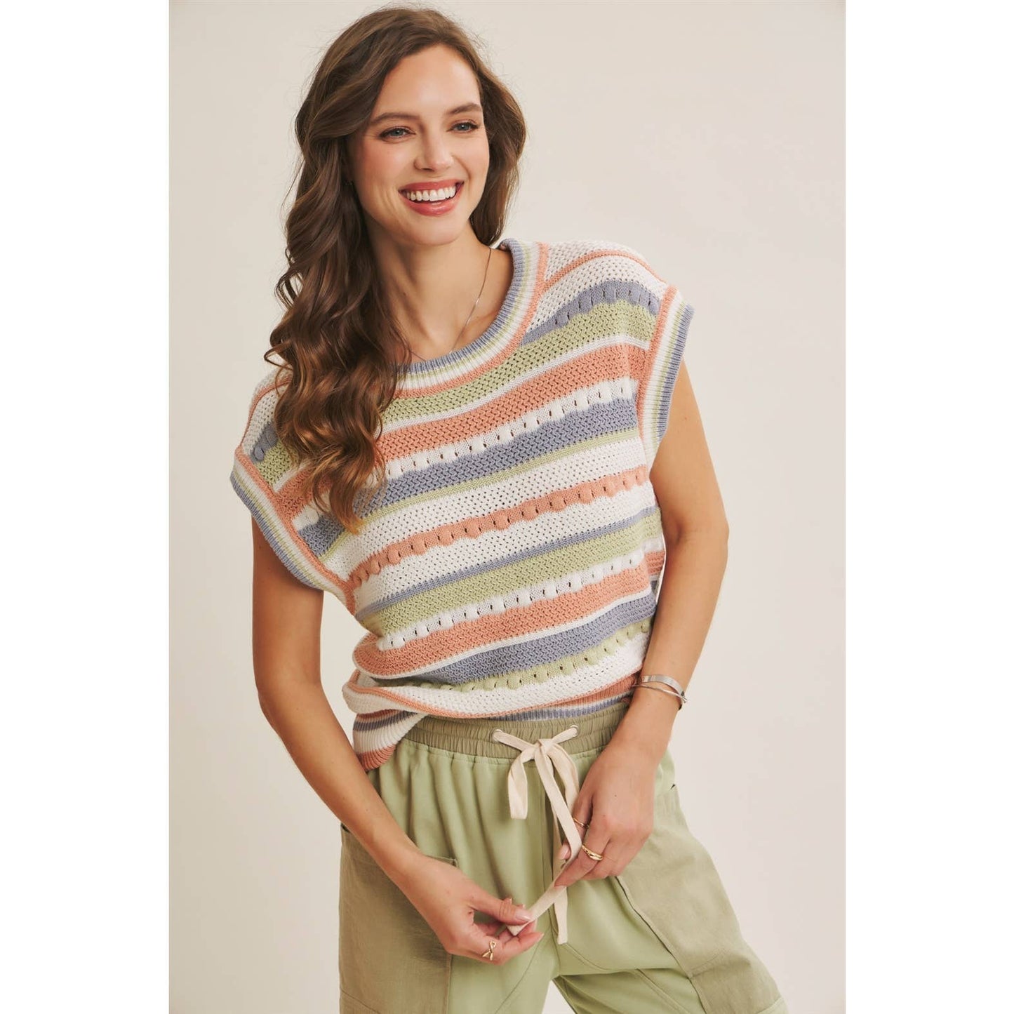 In Feb Striped Apricot/Blue Multi Sweater Vest
