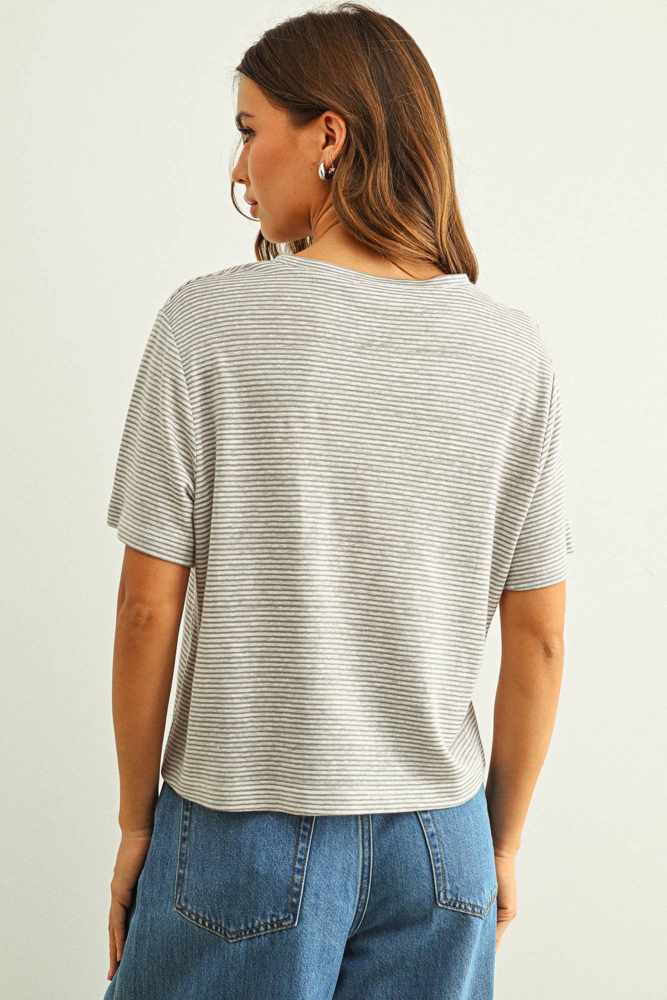 Miou Muse Grey Essentials Stripe Short Sleeve