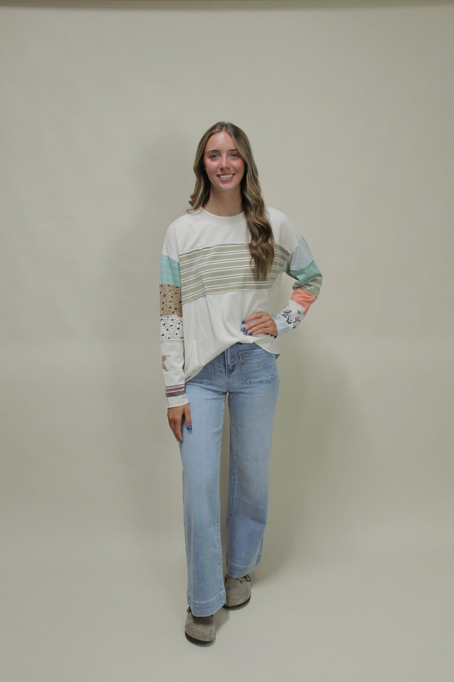 Haley Striped Mix Patchwork Shirt