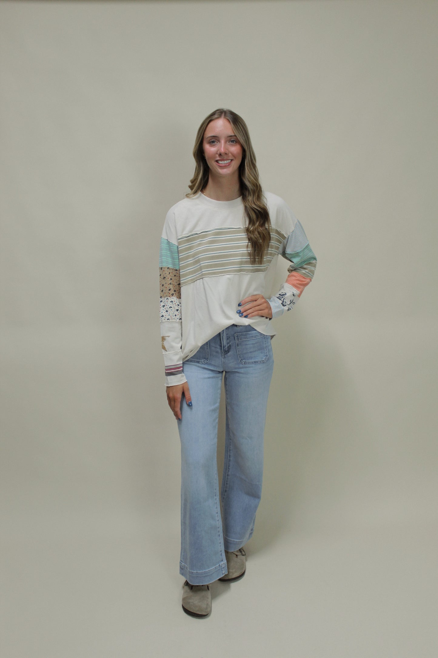 Haley Striped Mix Patchwork Shirt