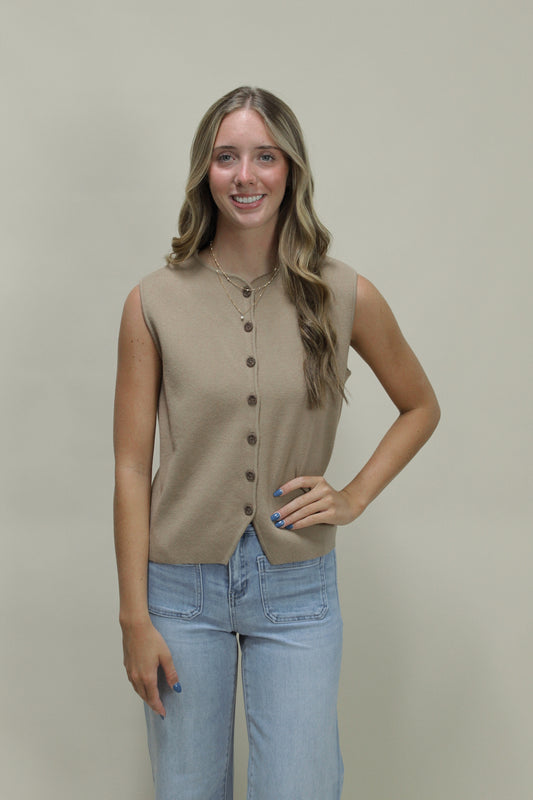 Winnie Button Front Sweater Vest - Mocha