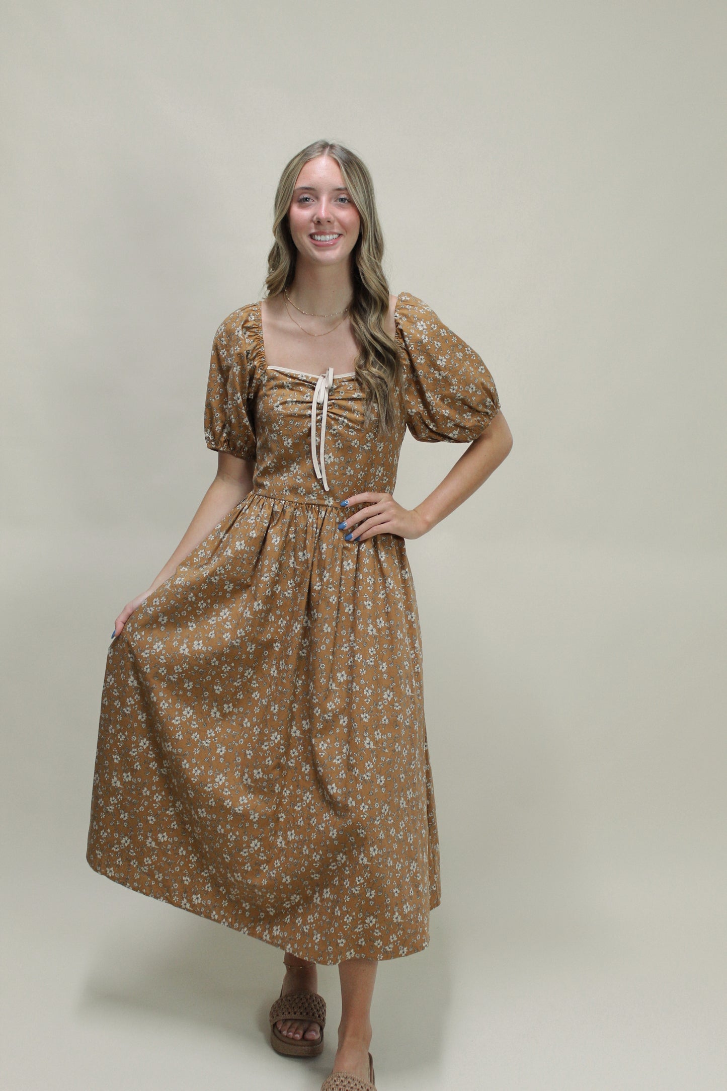 India Toffee Floral Midi Dress