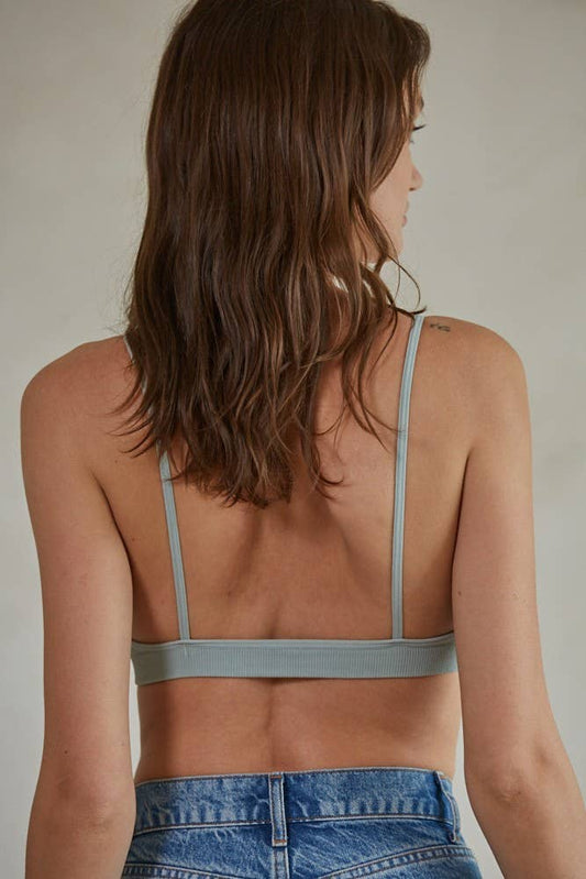 By Together - S1168N | Brami Seamless Ribbed Plunged V-Neck Strap Bralette: Iceberg Green, ML