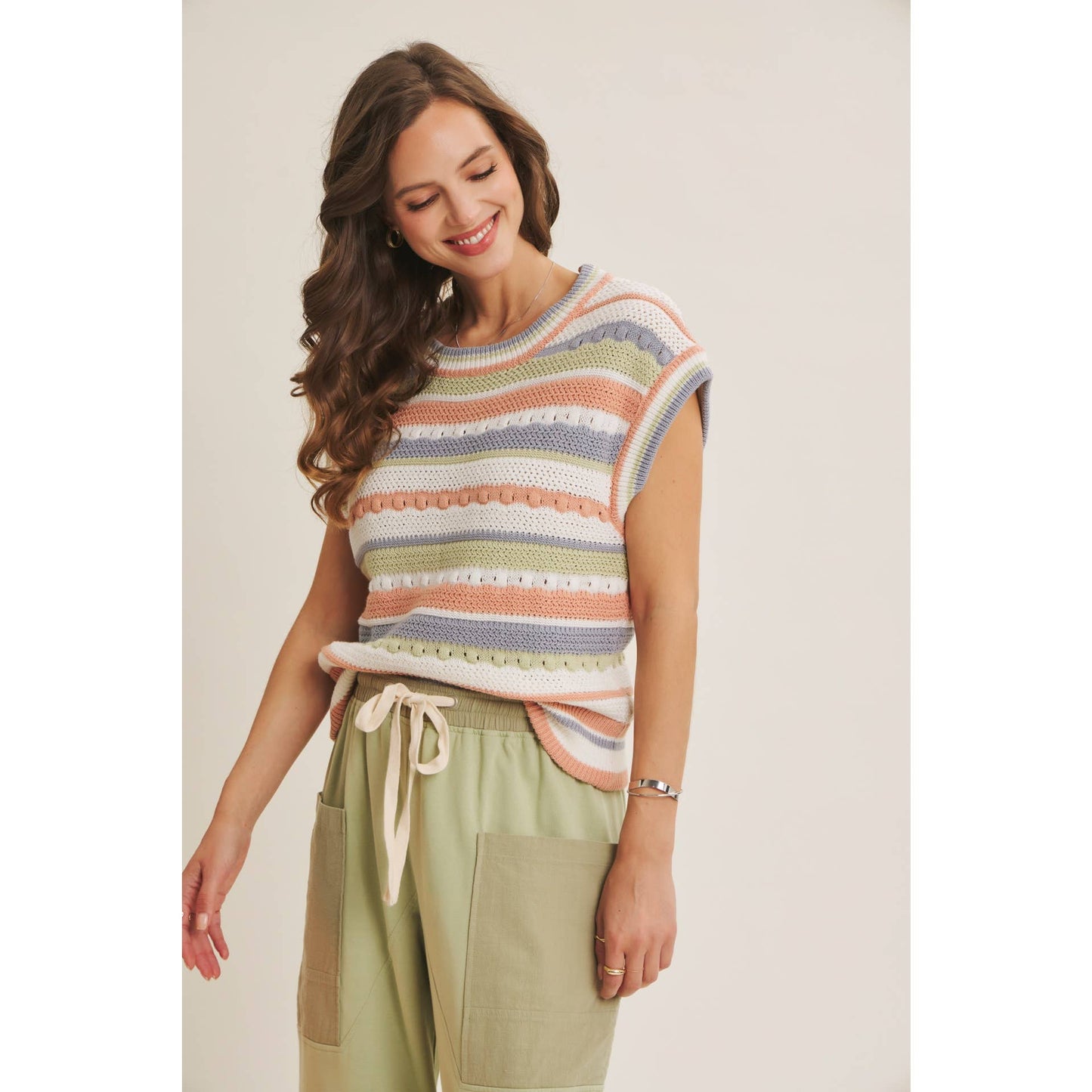 In Feb Striped Apricot/Blue Multi Sweater Vest