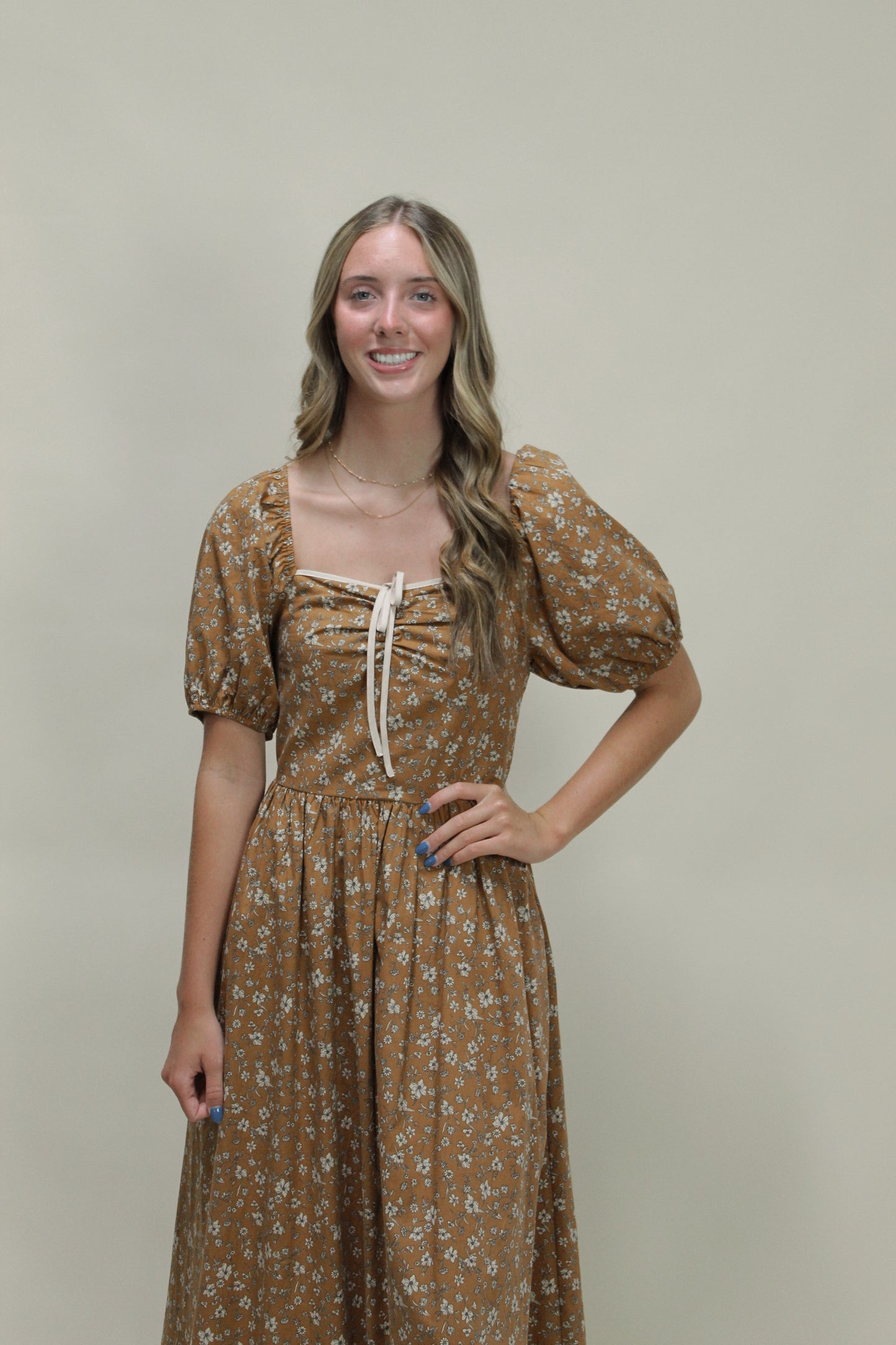 India Toffee Floral Midi Dress