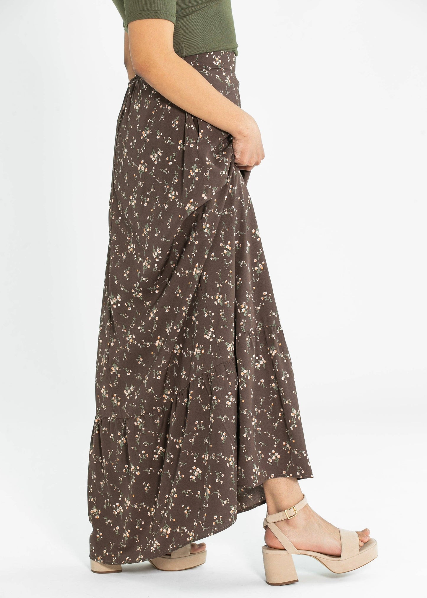 Inherit Brown Floral Havyn Lined Maxi Skirt