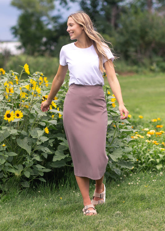 Inherit Dk Taupe Quinn Midi Skirt 31 Inch