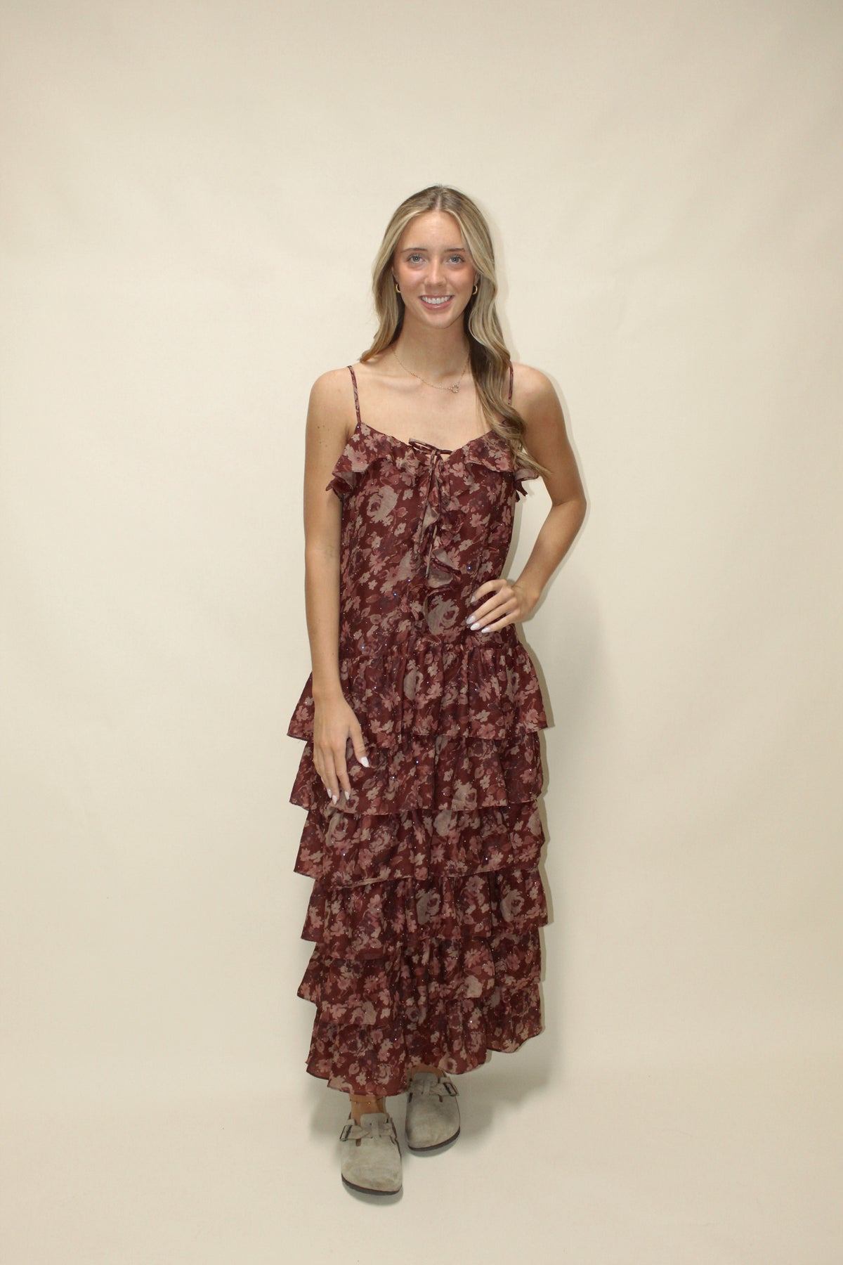 Winnie Burgundy Floral Midi Dress